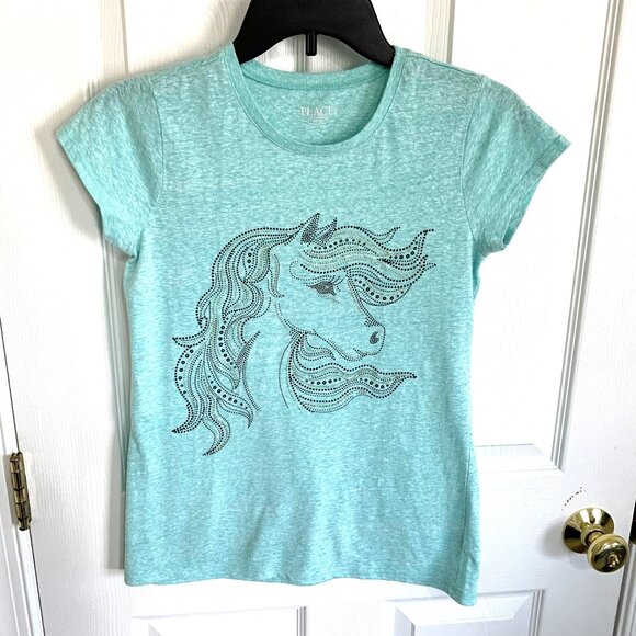 Crazy 8 Children's Place Grils T-shirts Blue Green Size 14 Unicorn Short Sleeves - Picture 10 of 16